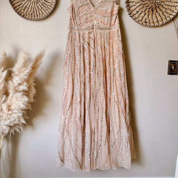 Mac Duggal 5445 Cap Sleeve Embellished Evening Gown Beige Multi Size 16 NWOT - Picture 13 of 13